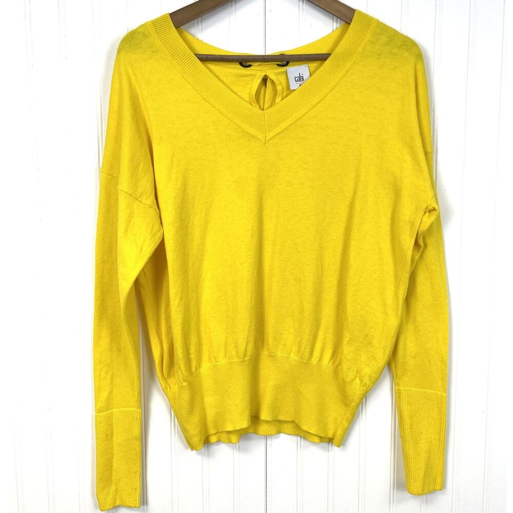 CAbi Womens M Canary Yellow Tie Back Sweater Preppy Nautical Summer Coastal 5281